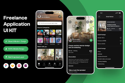 自由职业者移动应用APP UI KIT (FIG,SKETCH,XD)