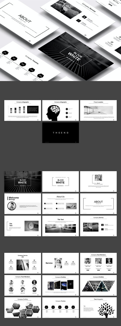 黑白极简排版设计ppt模板 (PPTX)