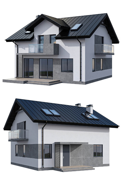 带阳台和天窗的现代两层房屋住宅3D模型（FBX,MAX）