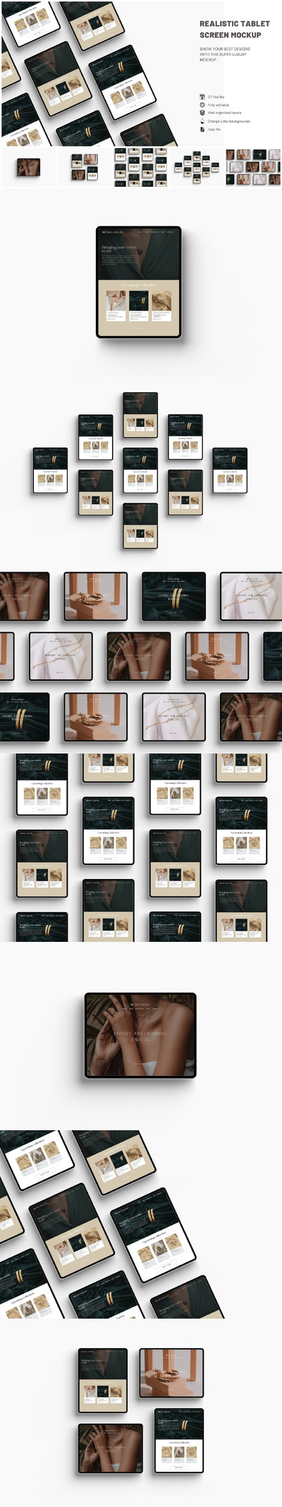 逼真的平板电脑屏幕模型样机 (PSD,JPG,PDF)