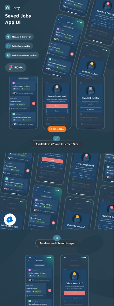保存的工作黑暗模式应用APP UI kit (FIG)