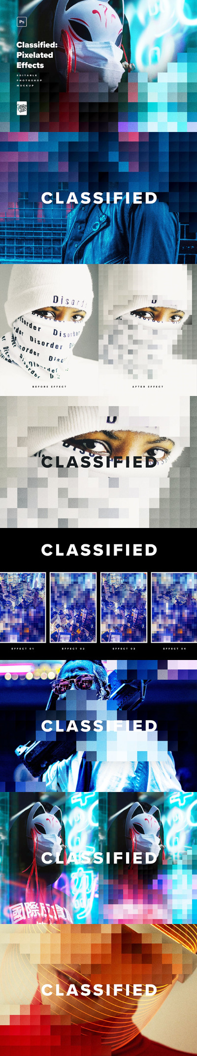 🔴时尚高端专业的高品质像素化马赛克打码风格Photoshop动作图层样式-PSD