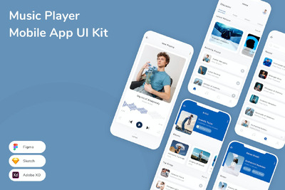 音乐播放器移动应用APP UI kit (SKETCH,FIG,XD)