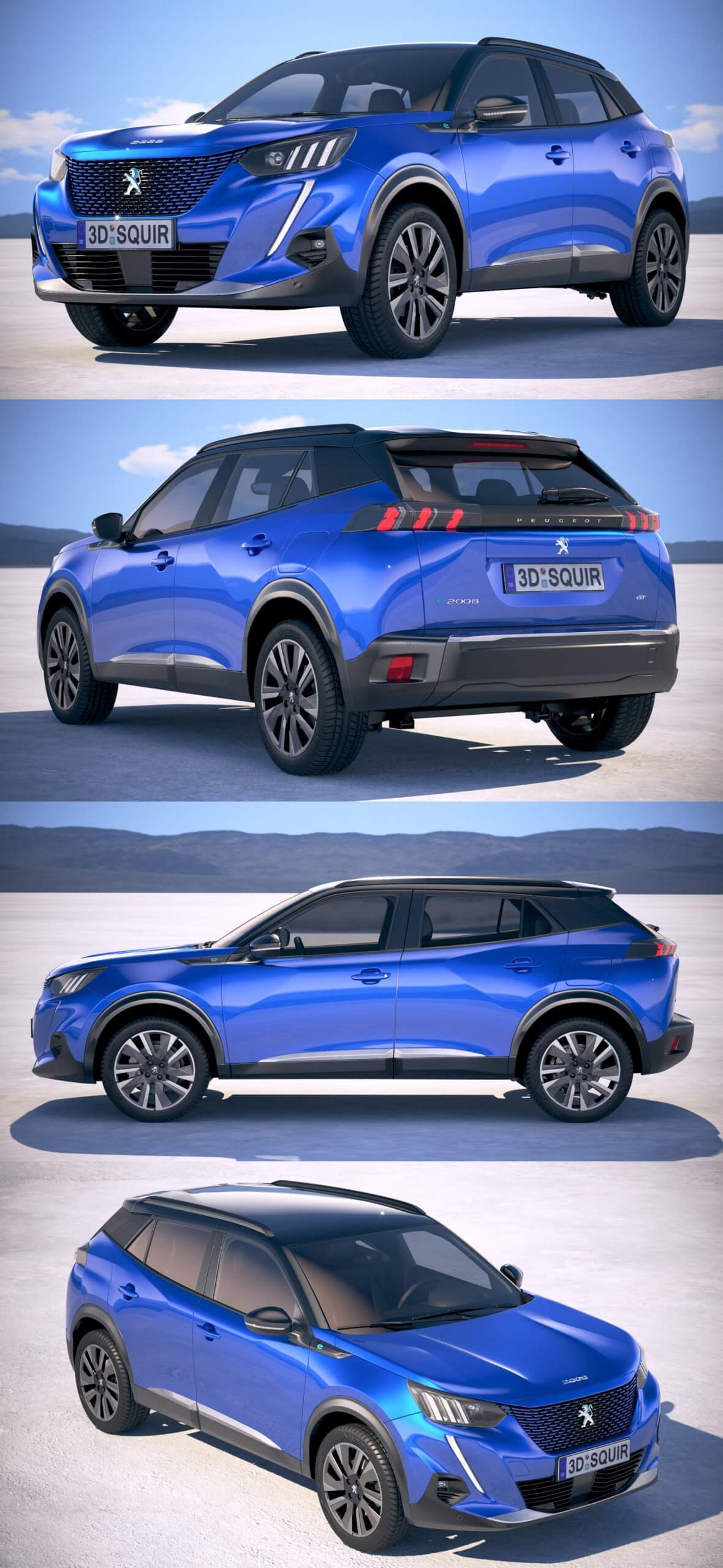 2020款标致Peugeot e-2008 SUV汽车3D模型（OBJ,FBX,MAX）