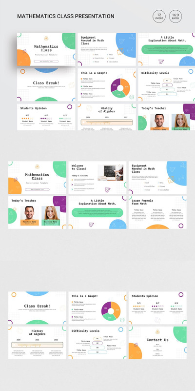 数学课程ppt演示模板 (PPTX)