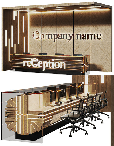 办公室前台接待桌 办公室家具3D模型（FBX,MAX）
