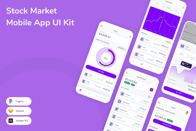 股票市场移动应用APP UI KIT (SKETCH,FIG,XD)