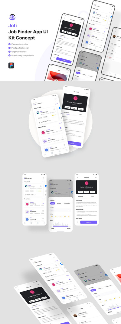 求职者移动应用APP UI KIT (FIG)