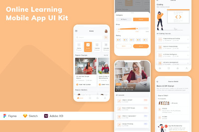 在线学习移动应用APP UI KIT (SKETCH,FIG,XD)