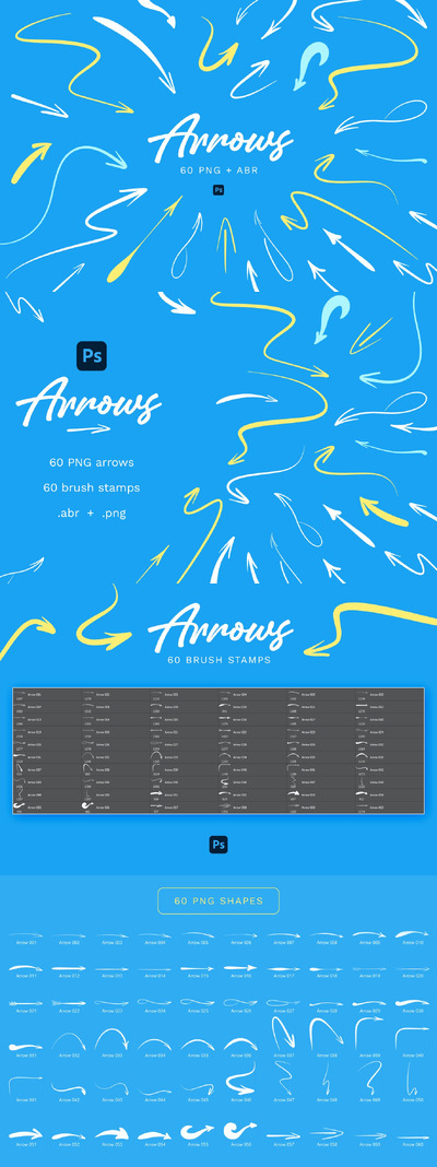 60手绘箭头PS笔刷 (ABR,PNG)