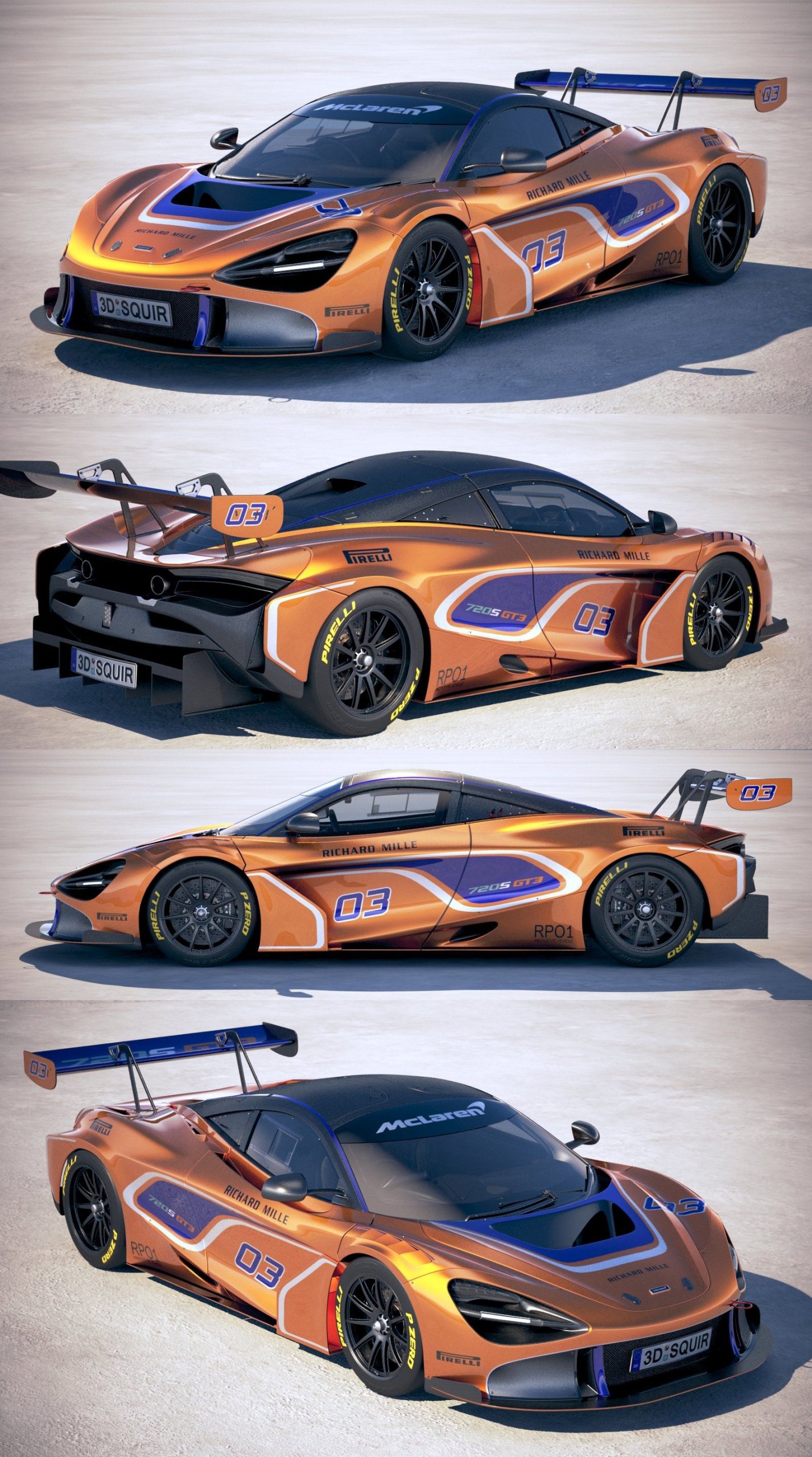 2019迈凯伦McLaren 720S GT3跑车3D模型（OBJ,FBX,MAX）