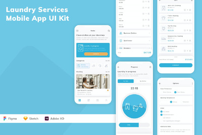 洗衣服务移动应用APP UI KIT (SKETCH,FIG,XD)