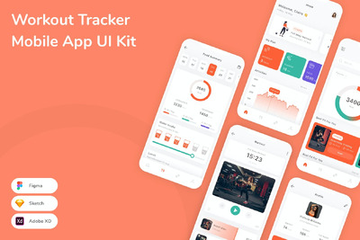 健身追踪器移动应用APP UI KIT (SKETCH,FIG,XD)