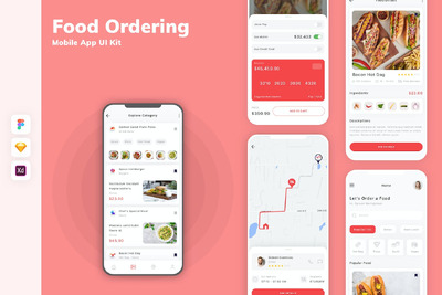 🥡 外卖订餐手机应用APP UI KIT (SKETCH,FIG,XD)