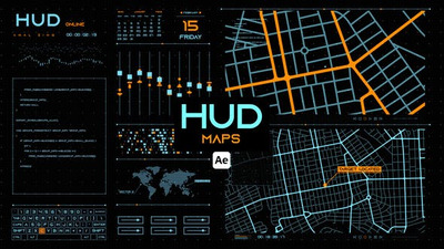 HUD天眼地图数据图表视频AE模板 (AEP)