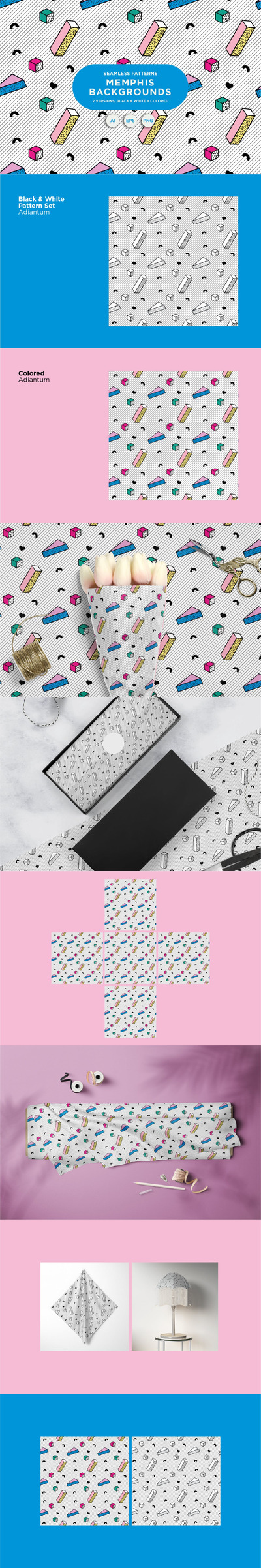 孟菲斯几何元素图案背景 (AI,EPS,PNG)