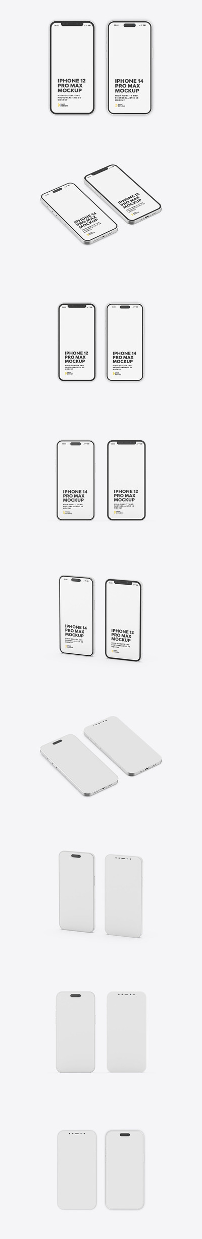 iPhone 12 Pro Max和iPhone 14 Pro Max手机样机模板 (PSD)