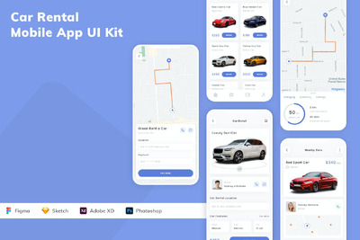 租车移动应用 App UI Kit (SKETCH,FIG,XD,PSD)