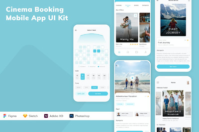 影院预订手机应用App UI Kit (SKETCH,FIG,XD,PSD)