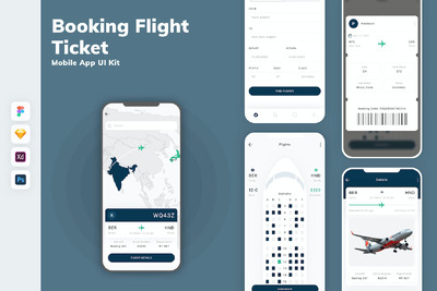 预订机票手机应用App UI Kit (SKETCH,FIG,XD,PSD)