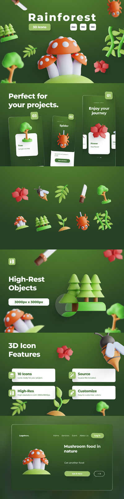 雨林植物3D图标V.2 (PNG,obj)