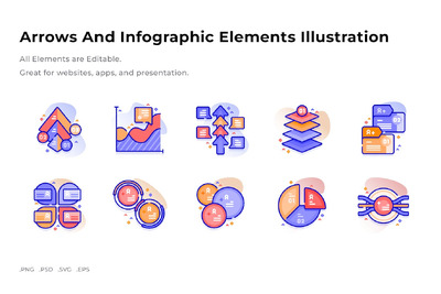 箭头和信息图形元素插画彩色图标素材 (PNG,PSD,SVG)