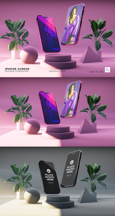 电商场景iPhone屏幕手机样机模板 (PSD)