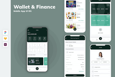 钱包和金融移动应用APP UI KIT (SKETCH,FIG,XD)