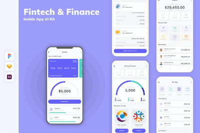 金融科技与金融移动应用APP UI KIT (SKETCH,FIG,XD)