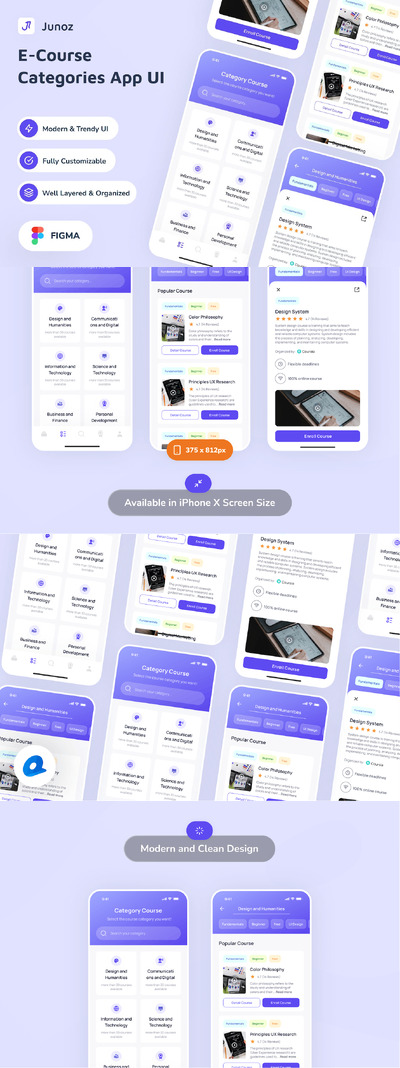 在线课程类别应用APP UI KIT (FIG)