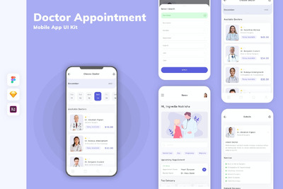 医生预约手机应用APP UI KIT (SKETCH,FIG,XD)
