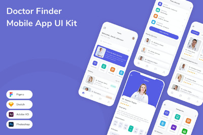 Doctor Finder移动应用APP UI KIT (SKETCH,FIG,XD,PSD)