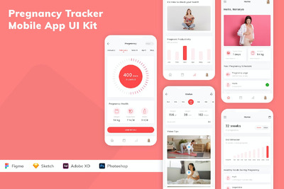 妊娠追踪手机应用APP UI KIT (SKETCH,FIG,XD,PSD)