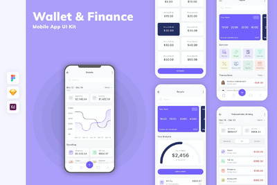 钱包和金融移动应用App UI Kit (SKETCH,FIG,XD)