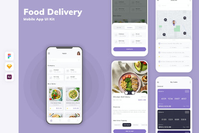 送餐手机应用App UI Kit (SKETCH,FIG,XD)
