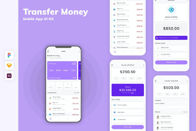 转账移动应用App UI Kit (SKETCH,FIG,XD)