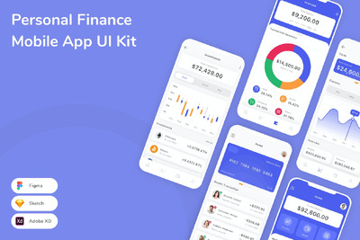 个人理财手机应用App UI Kit (SKETCH,FIG,XD)