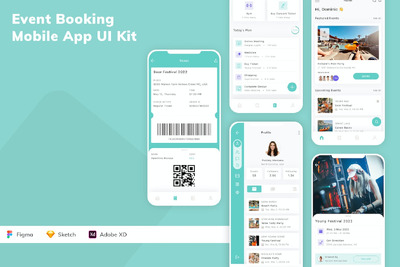 活动预订移动应用App UI Kit (SKETCH,FIG,XD)