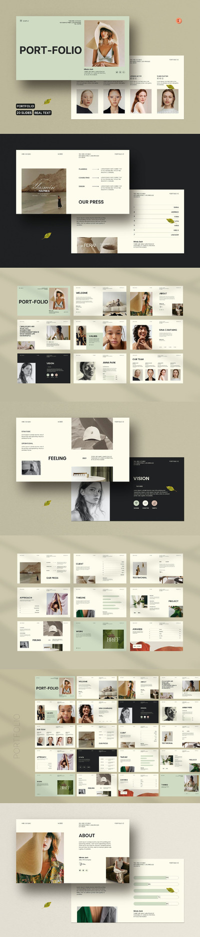 🔴时尚高端简约清新优雅多用途作品集PowerPoint幻灯片演示模板（pptx）