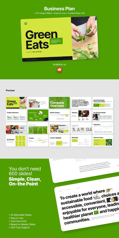 🔴清新时尚高端简约绿色饮食商业计划书PowerPoint幻灯片演示模板（pptx）