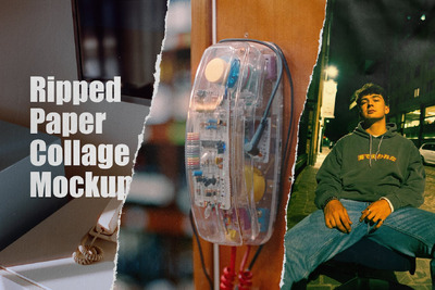 撕纸边缘拼贴照片展示样机 (PSD)
