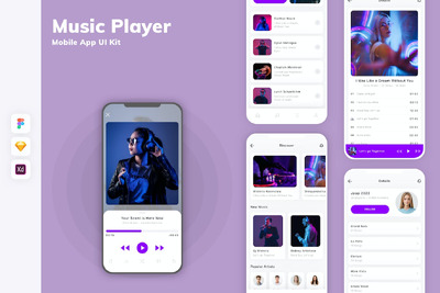 音乐播放器移动应用App UI Kit (SKETCH,FIG,XD)