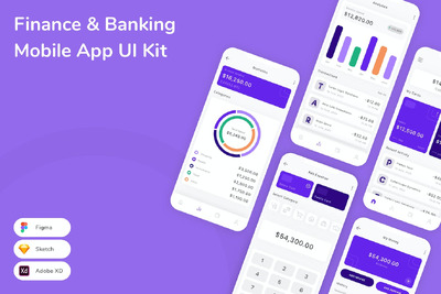 金融和银行移动应用App UI Kit (SKETCH,FIG,XD)