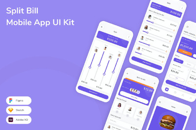 拆分账单移动应用App UI Kit (SKETCH,FIG,XD)