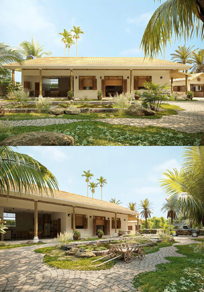 带荷花池塘的庭院设计 庭院场景3D模型（MAX）