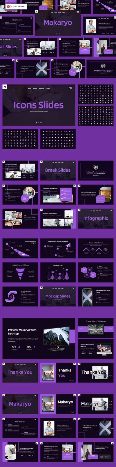 深紫色室内公司设计理念PPT模板 (PPT,PPTX)