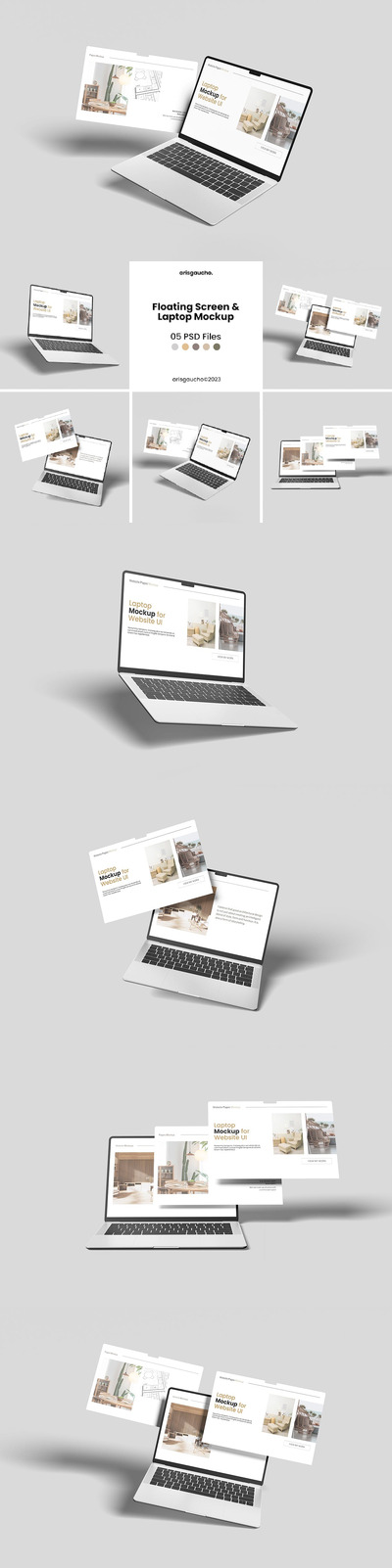 🔴高品质的悬浮效果的笔记本电脑屏幕网站UI设计样机展示模型mockups