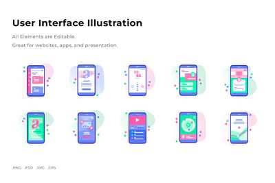 手机UI界面插画彩色图标素材 (PNG,PSD,SVG)