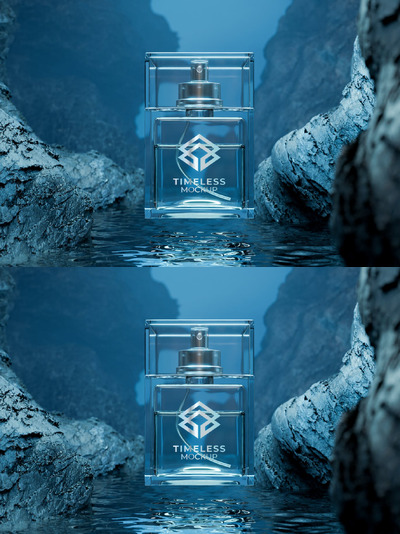 透明玻璃香水瓶品牌包装样机 (PSD)