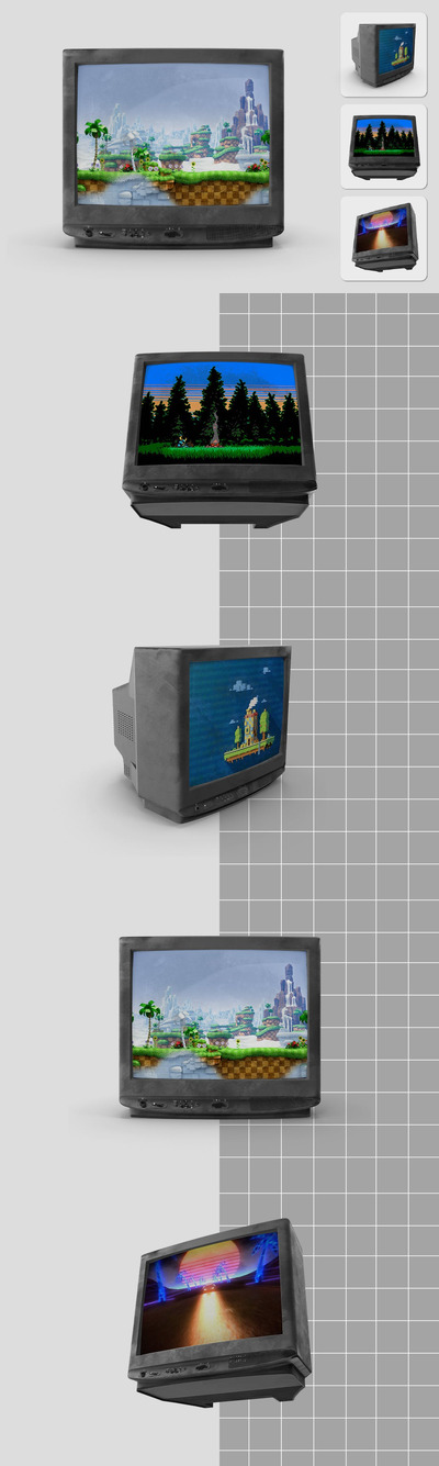 方形旧电视复古屏幕展示样机 (PSD)